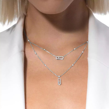 [ Moco ]2 Rows Rose Gold Diamond Pave_ Necklace Move Uno